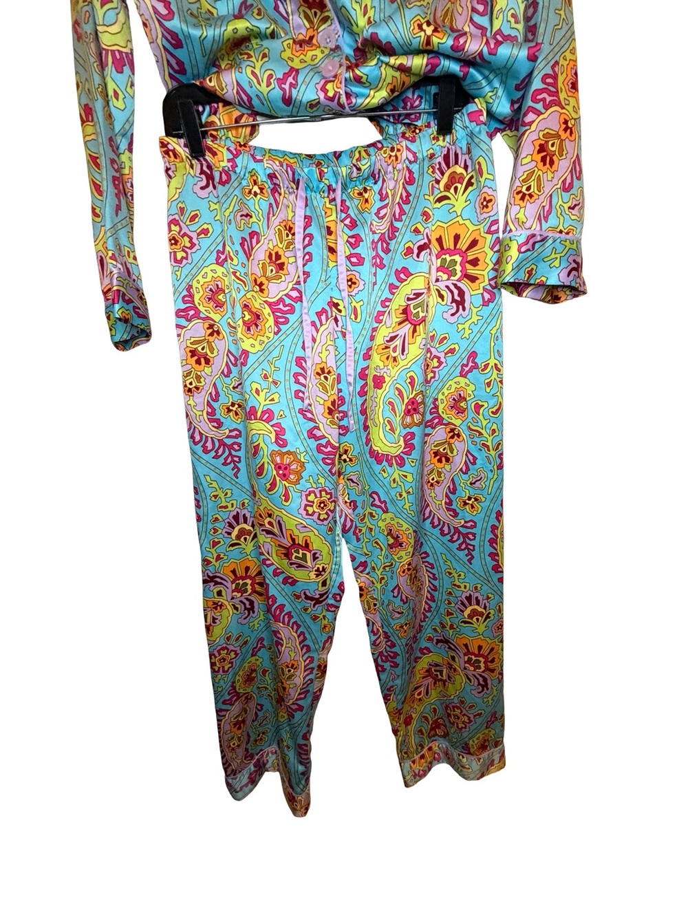 Nick & Nora Sleepwear Paisley Satin Pajama Set Blue Multicolor Small Y2K - Picture 6 of 11